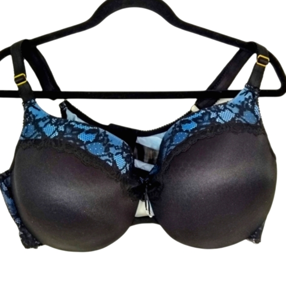 [42G] Ashley Graham ~ Black and Blue lace wired bra - Picture 1 of 9